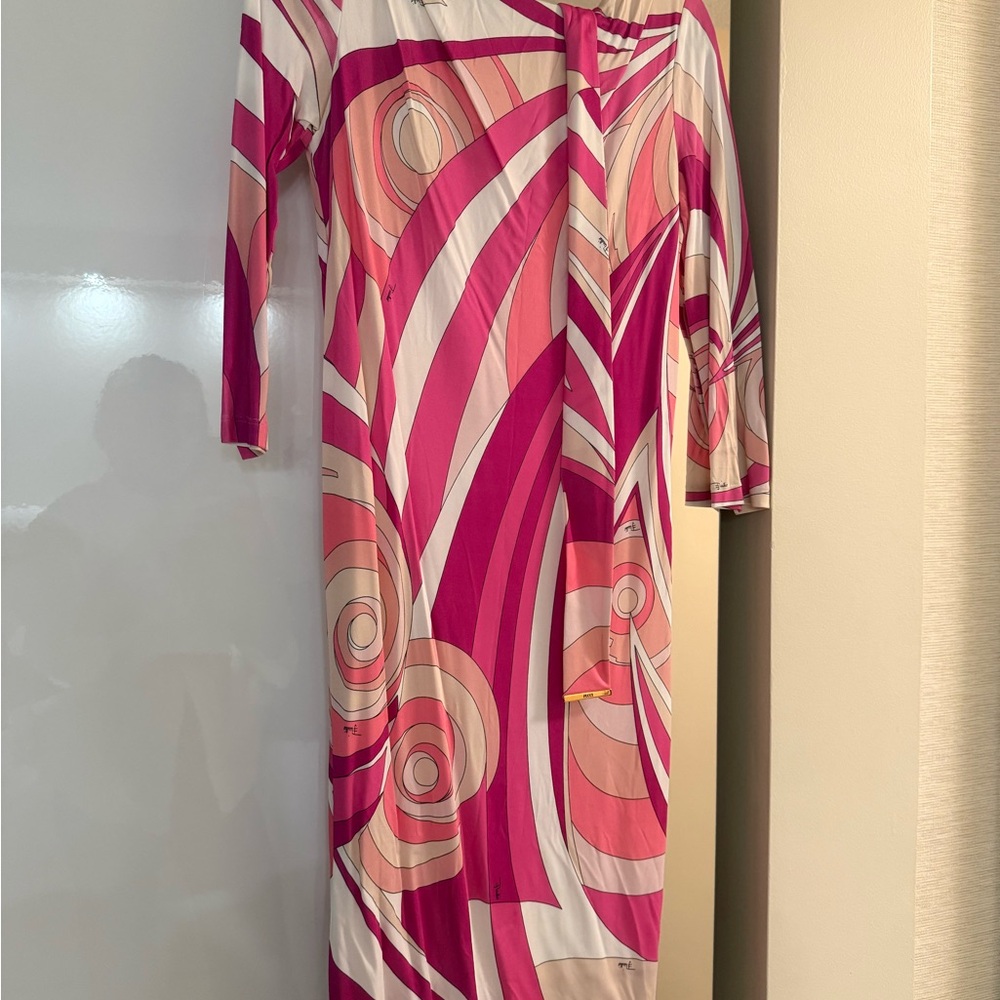 Emilio Pucci Pink and White Belted Dress - Picture 2 of 7